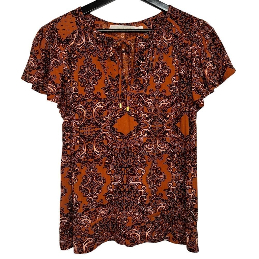 NWT Anthropologie Bishop+Young Maya Flutter Sleeve Blouse size Medium Taj Print